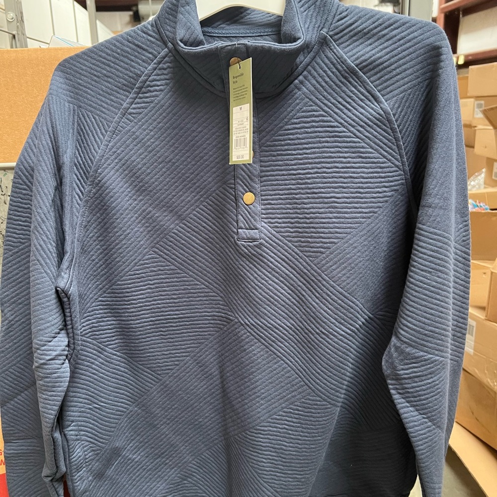 Medium Quilted Ribbed Pullover - Slate Blue